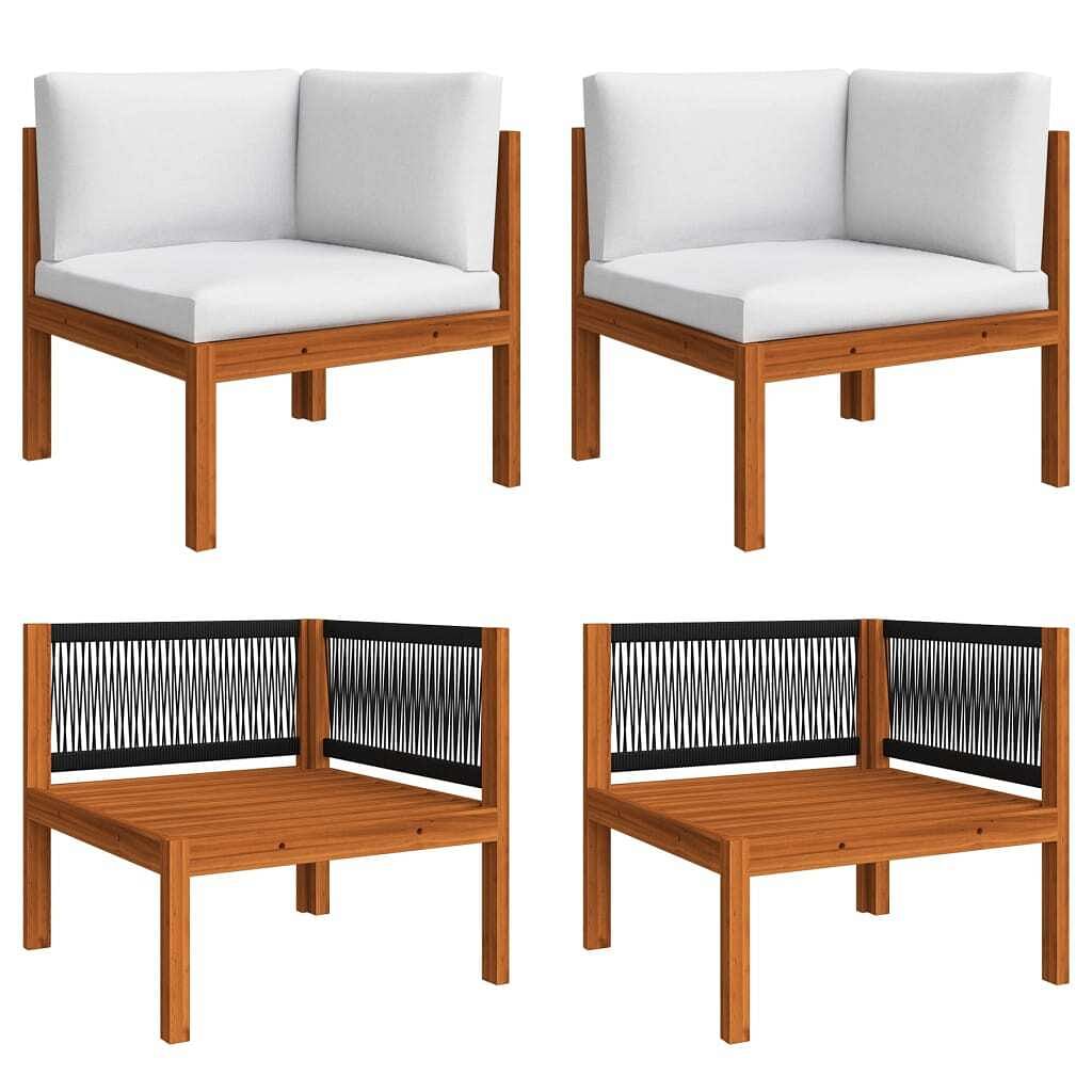 Corner sofa cream white solid acacia wood, rope medium modular