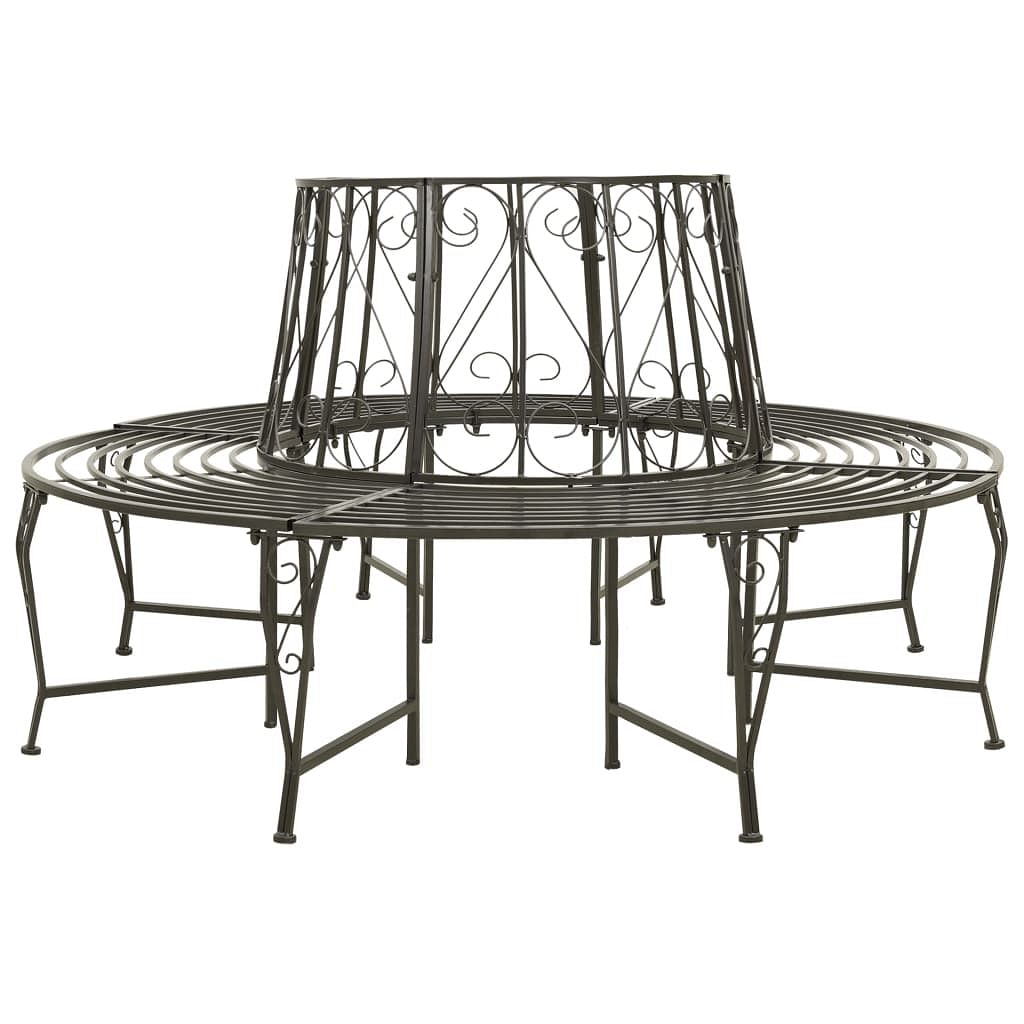 Tree bench silver grey steel 63 in diameter outdoor bench round