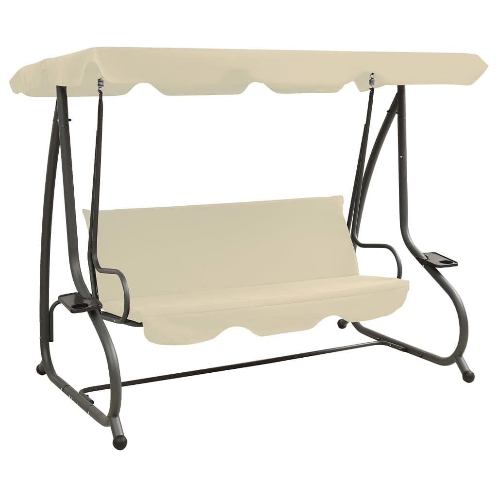 Swing bench sand white pvc-coated fabric, powder-coated steel large