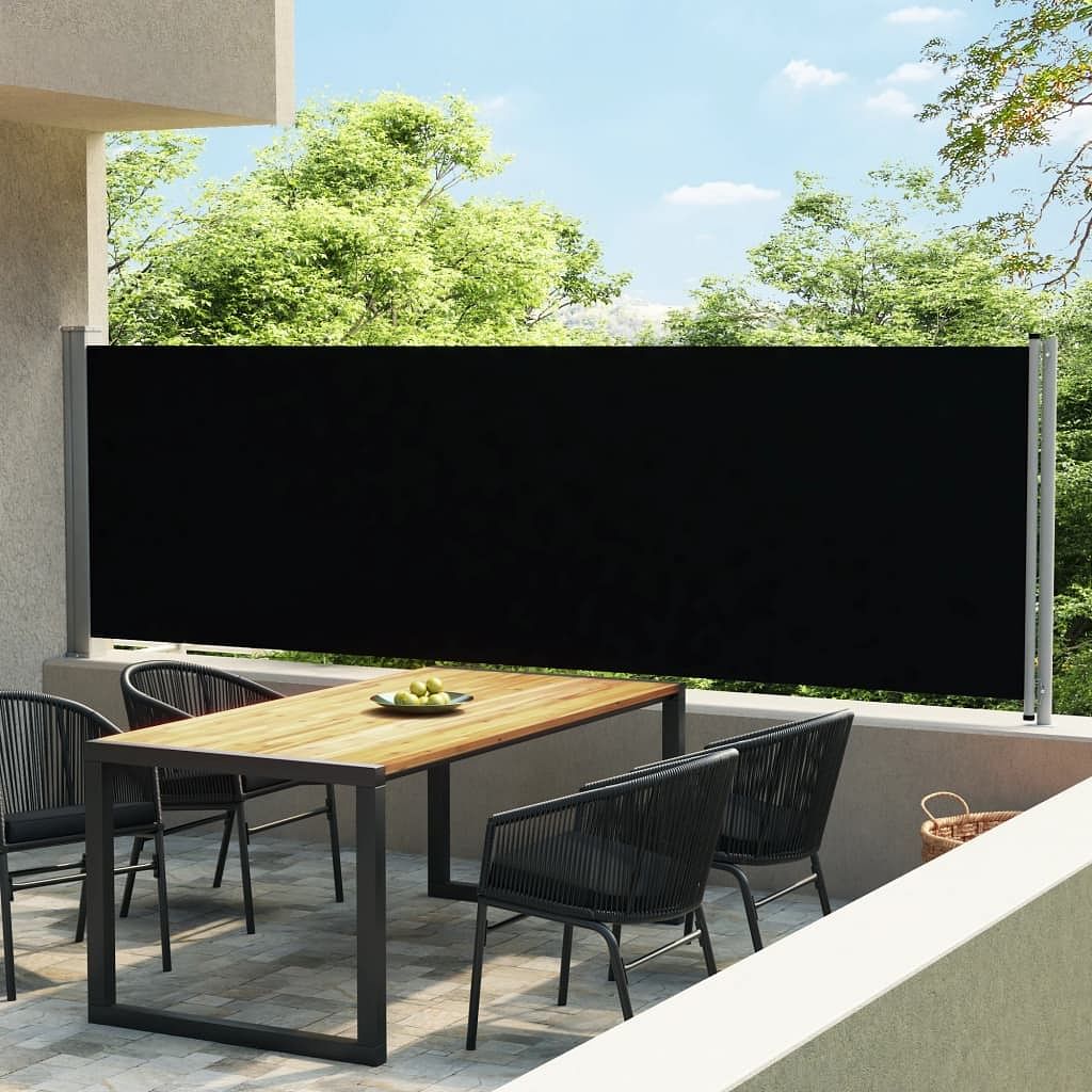 Side awning black polyester 55.1 in x 236.2 in retractable