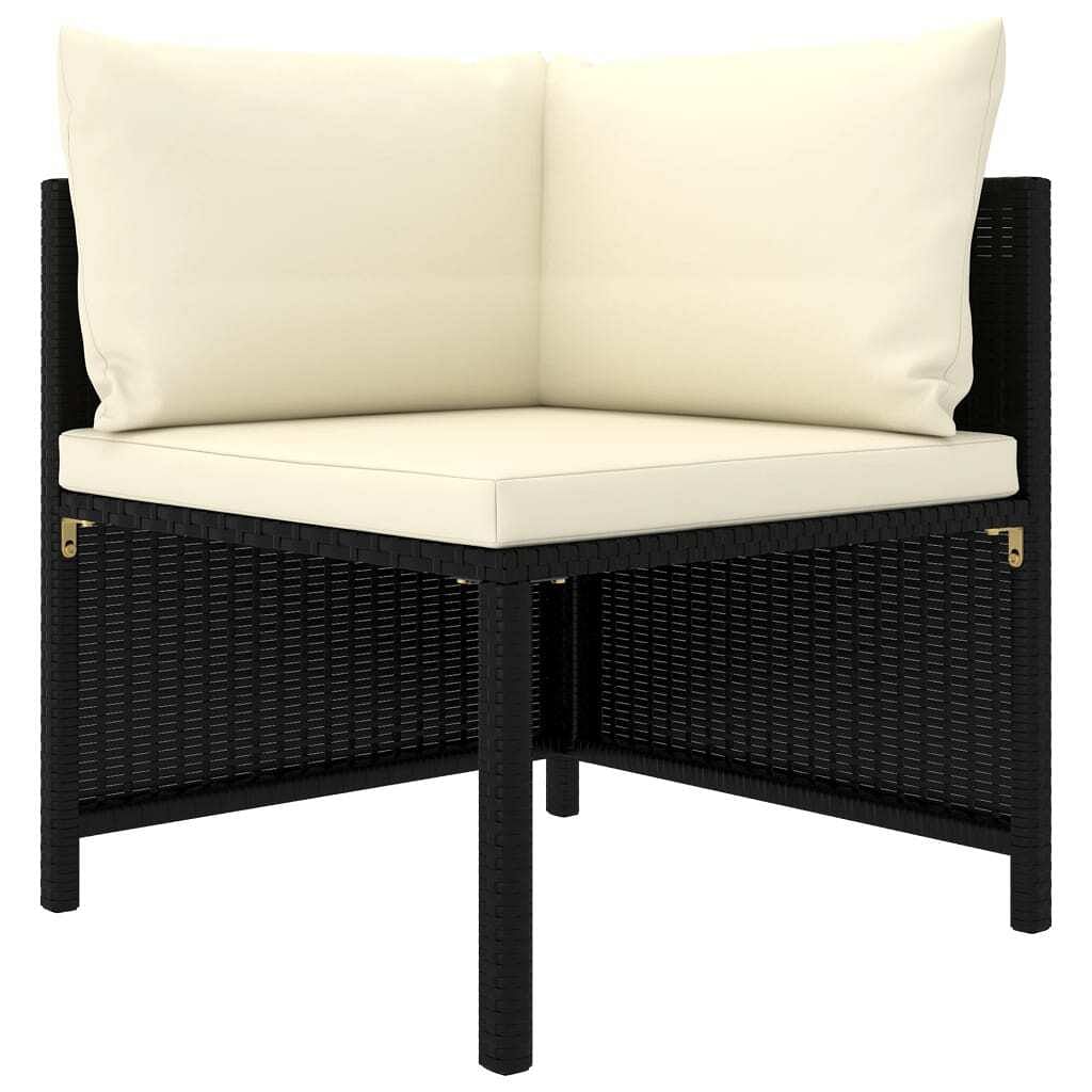 Corner sofa black pe rattan, powder-coated steel, fabric polyester