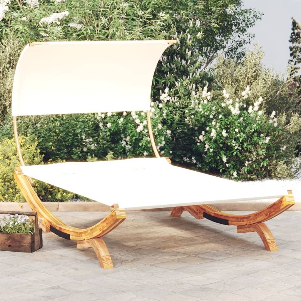Outdoor lounge bed cream solid bent wood, 100% polyester fabric