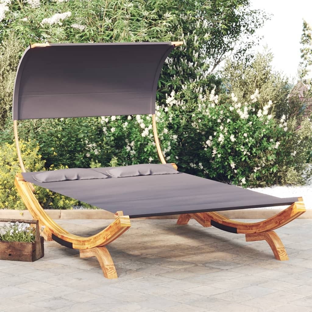 Outdoor lounge bed anthracite solid bent wood and polyester fabric