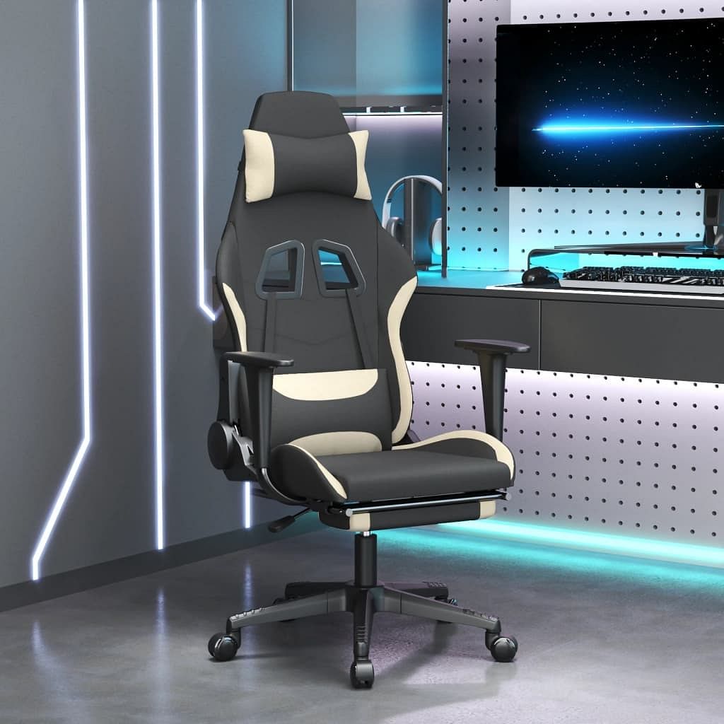 Gaming chair black and cream polyester gaming chair rectangular
