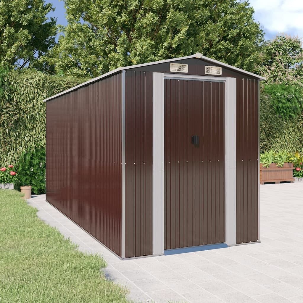 Garden shed dark brown galvanized steel large durable