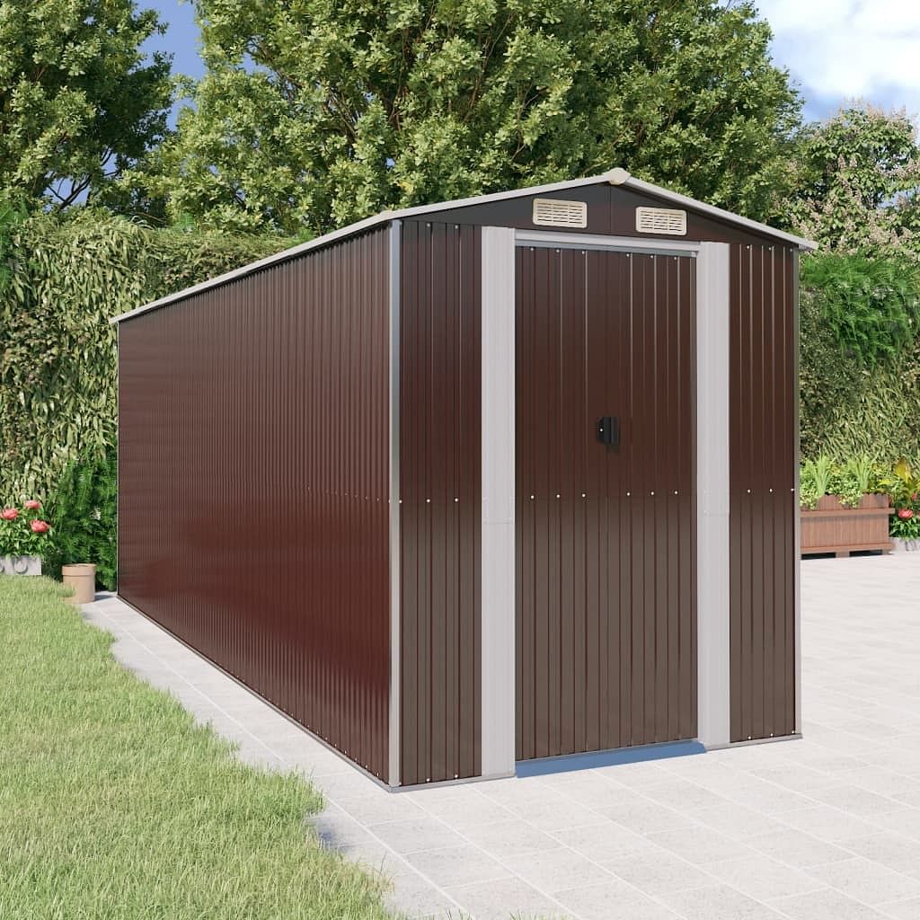 Garden shed dark brown galvanized steel 75.6 x 205.5 x 87.8 in