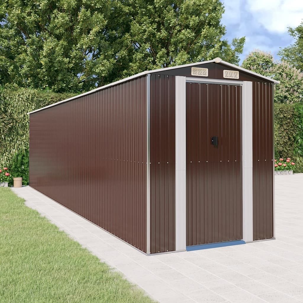 Garden shed dark brown galvanized steel large sliding components