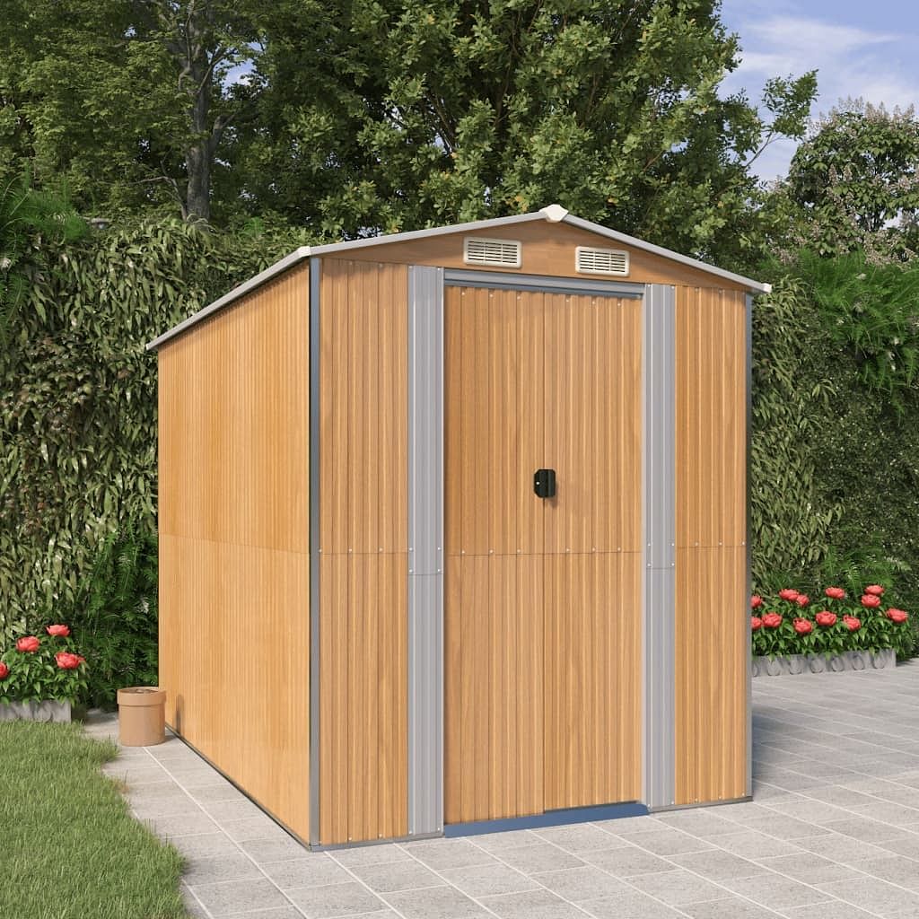 Garden shed light brown galvanized steel 75.6 x 108.0 x 87.8 in
