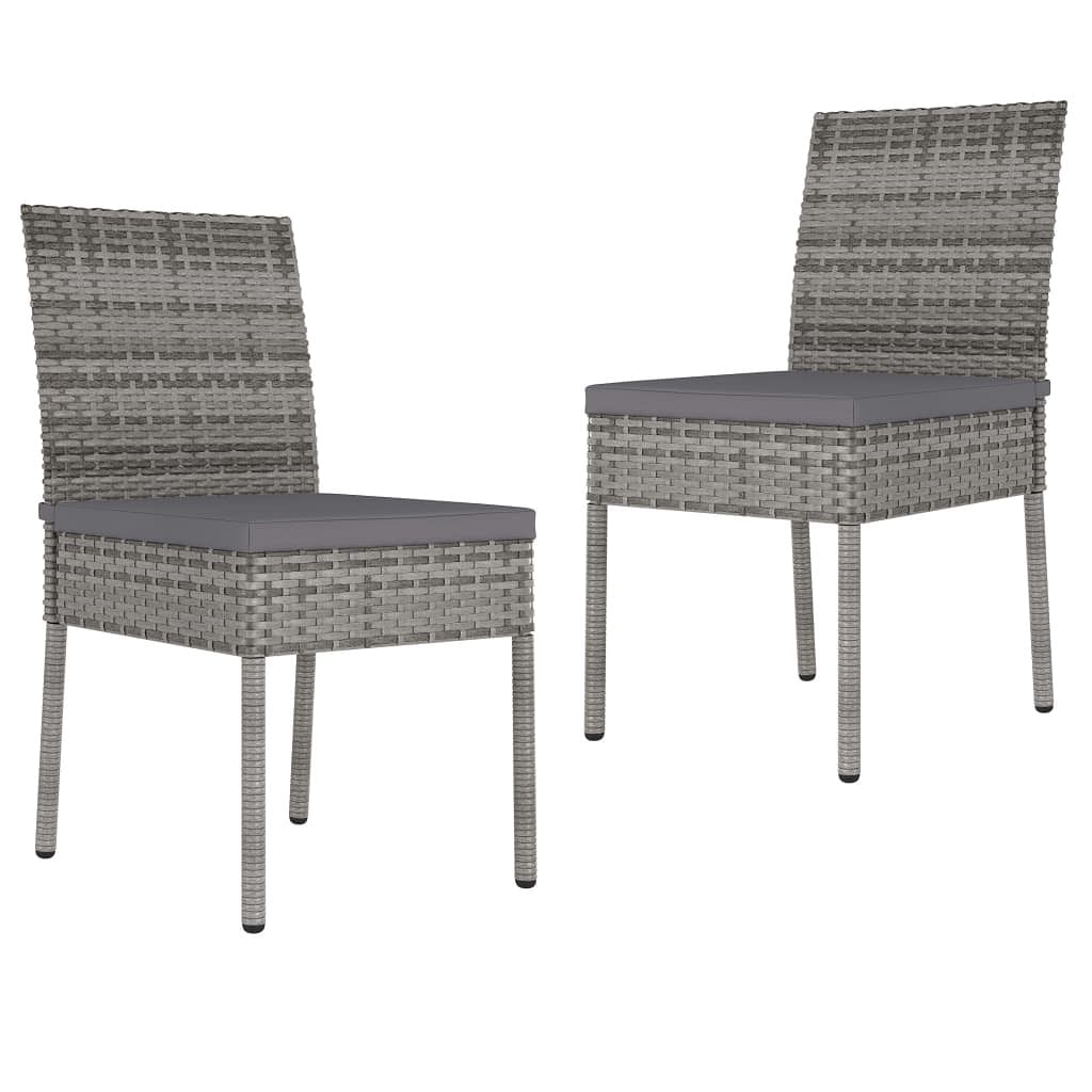 Dining chair set of 2 grey poly rattan, powder-coated steel