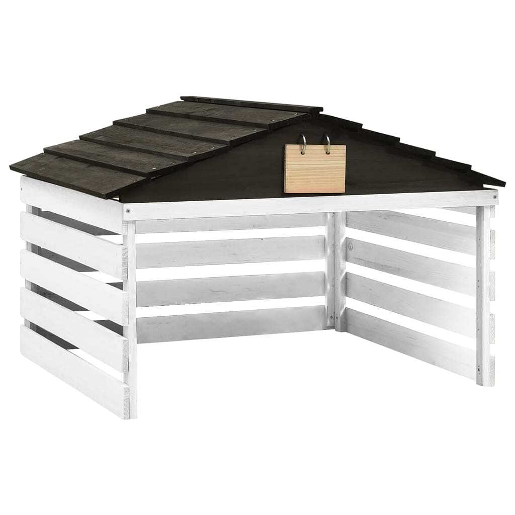 Lawn mower garage black and white solid firwood 30.7x29.1x21.3 in