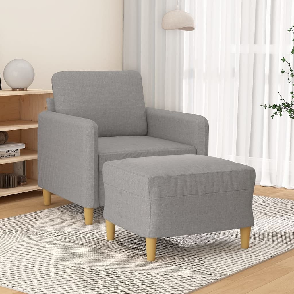 Sofa chair with footstool light grey 100% polyester single couch