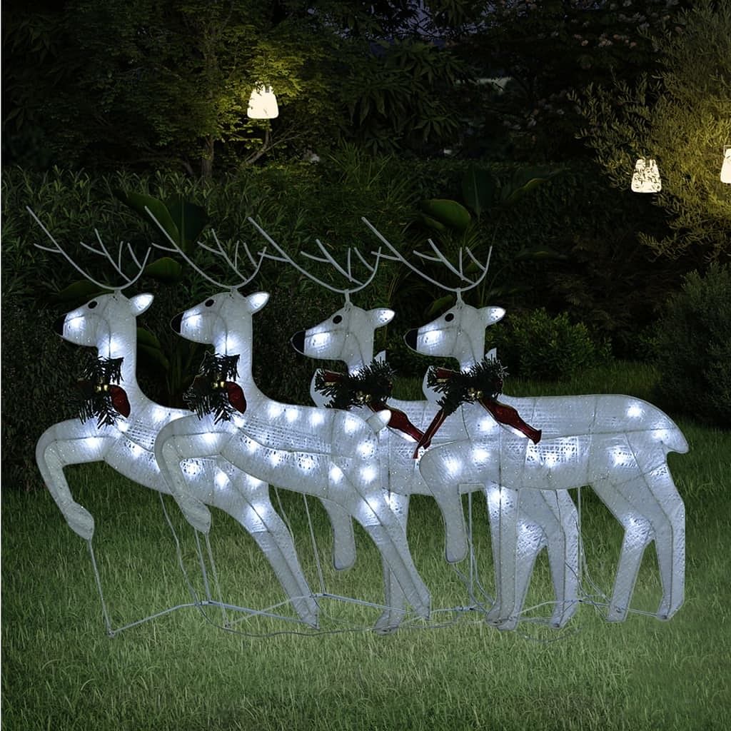 Christmas reindeer set of 4 white mesh, metal medium