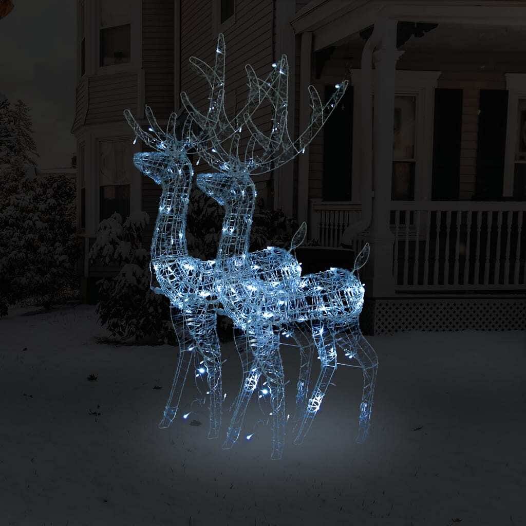 Reindeer christmas decoration set of 2 cool white acrylic large