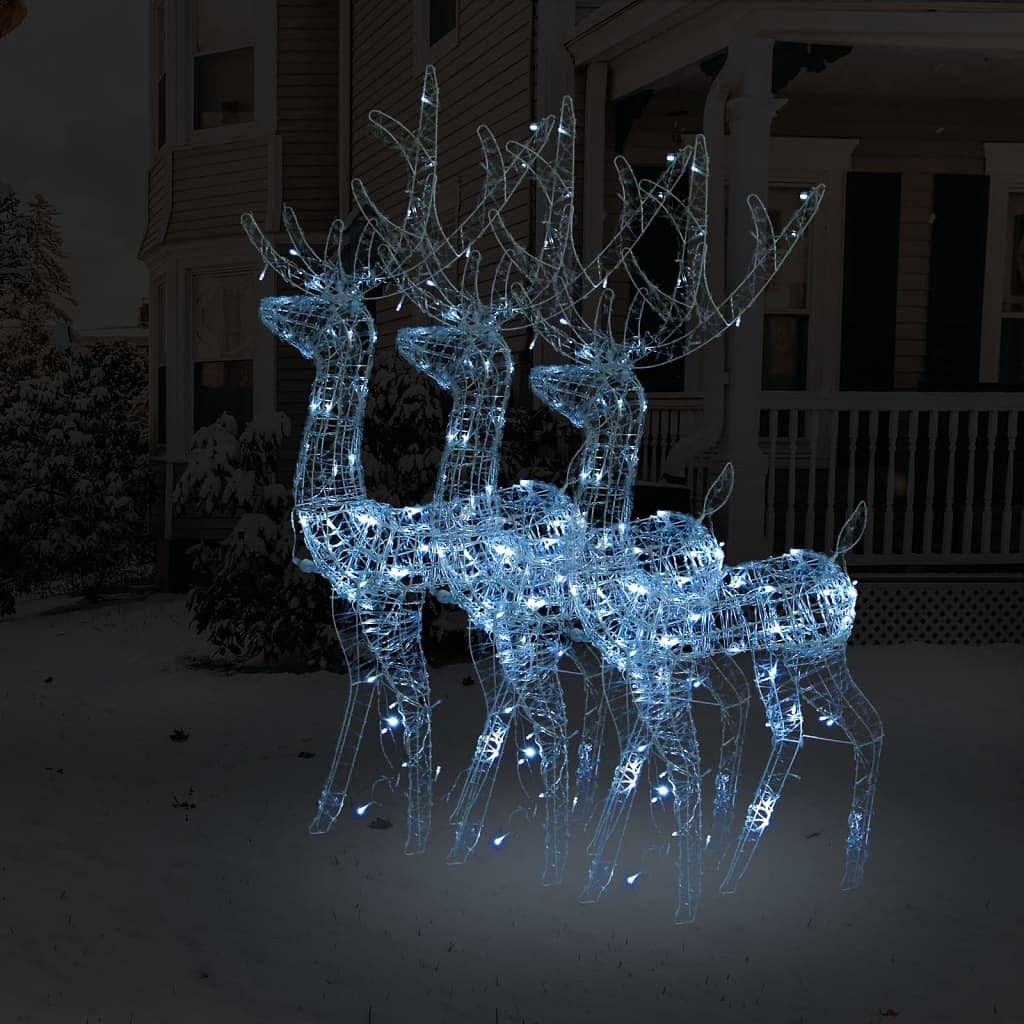 Reindeer christmas decoration set of 3 cool white acrylic large