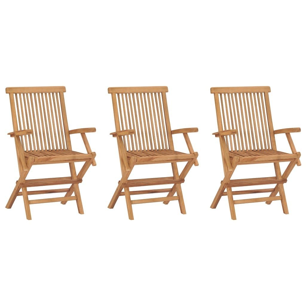 Garden chair set of 3 teak brown teak wood medium foldable