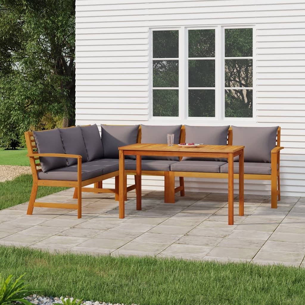 Patio dining set natural wood and dark gray solid acacia wood, fabric
