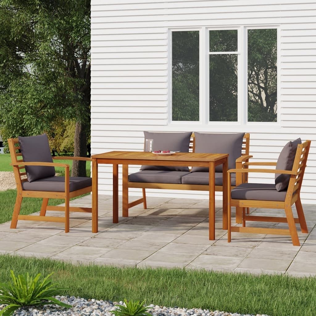 Patio dining set dark grey cushions with natural light wood