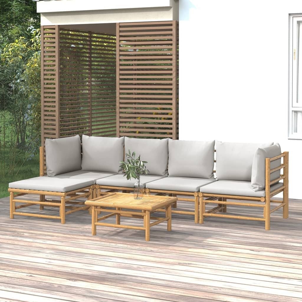 Garden lounge set light grey bamboo large modular