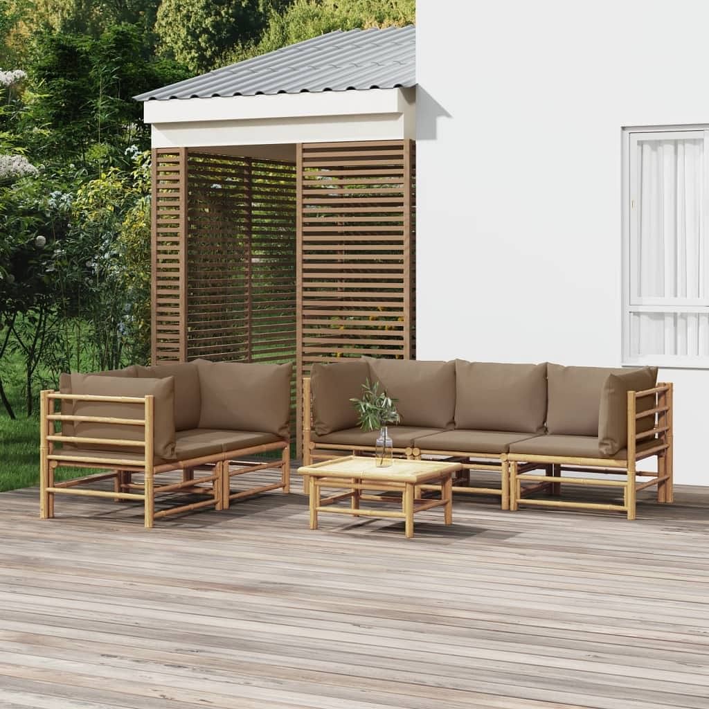 Garden lounge set taupe bamboo 6-piece set modular