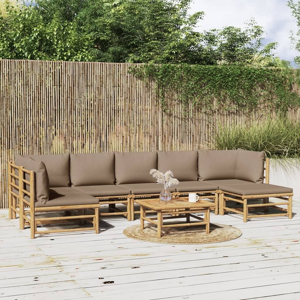 Garden lounge set taupe, natural bamboo, polyester large modular