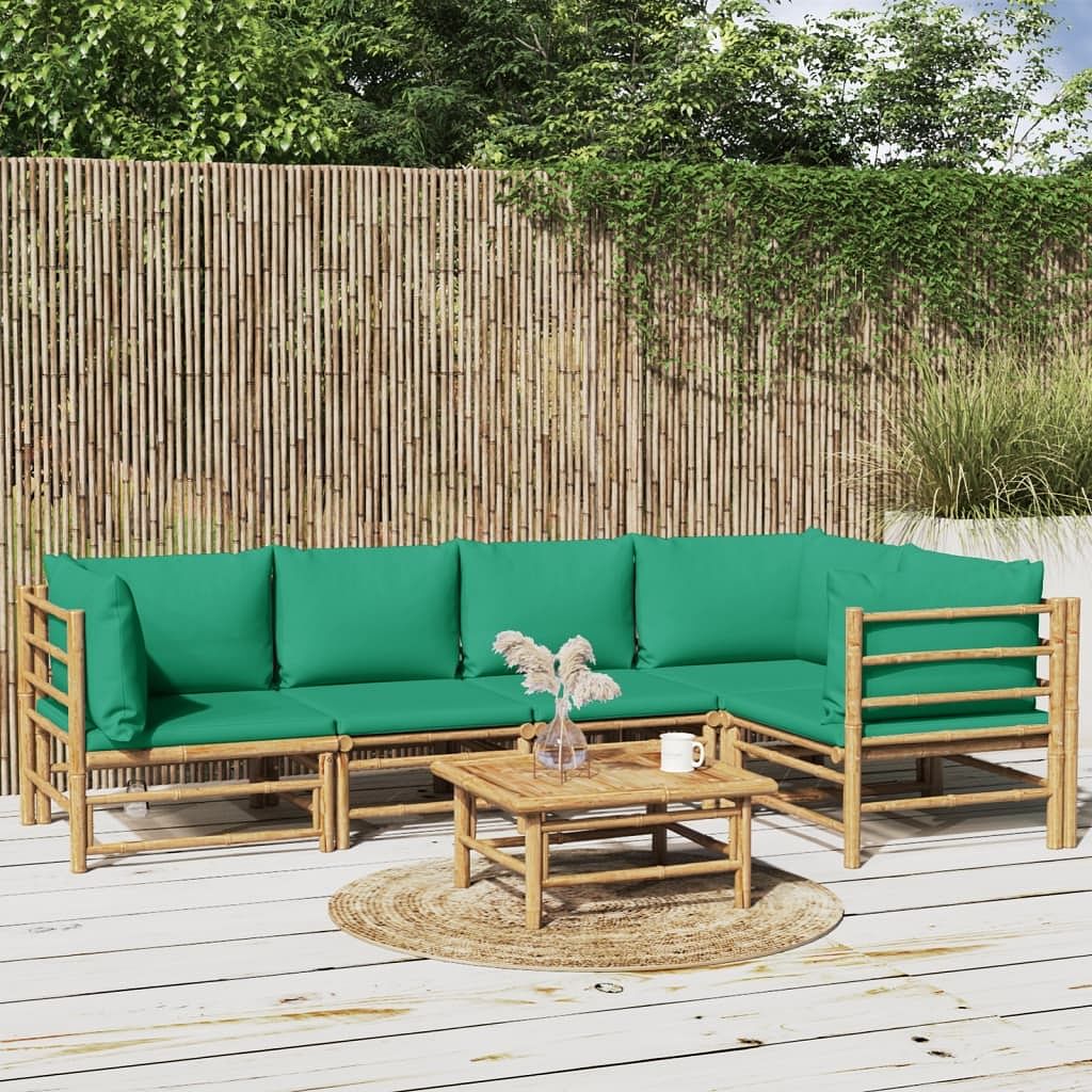 Garden lounge set natural bamboo, green cushions bamboo, polyester