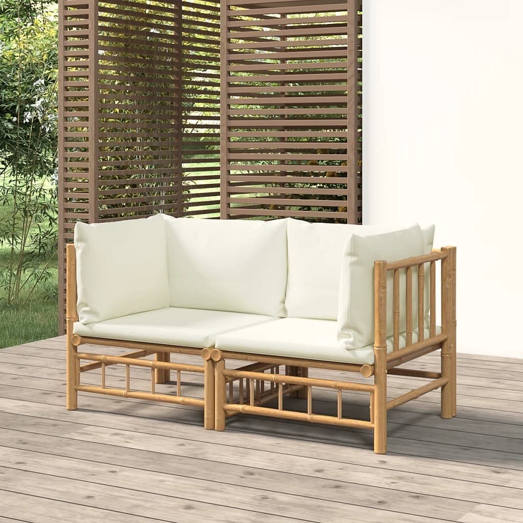 Garden corner sofa cream white, natural bamboo