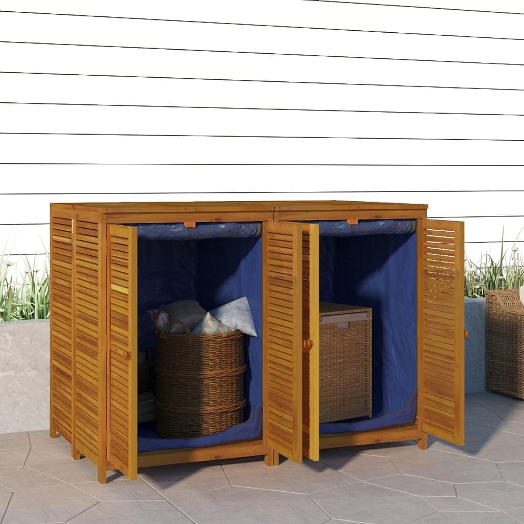 Garden storage box natural wood solid acacia wood, pe (polyethylene)