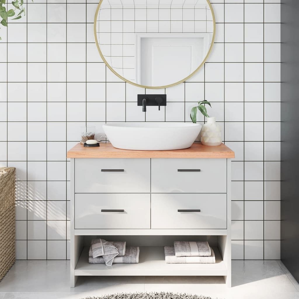 Bathroom countertop light brown 39.4"x11.8"x(0.8"-1.6") treated solid wood