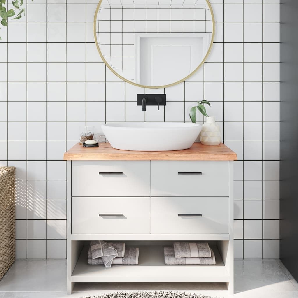 Bathroom countertop light brown 39.4"x23.6"x(0.8"-1.6") treated solid wood