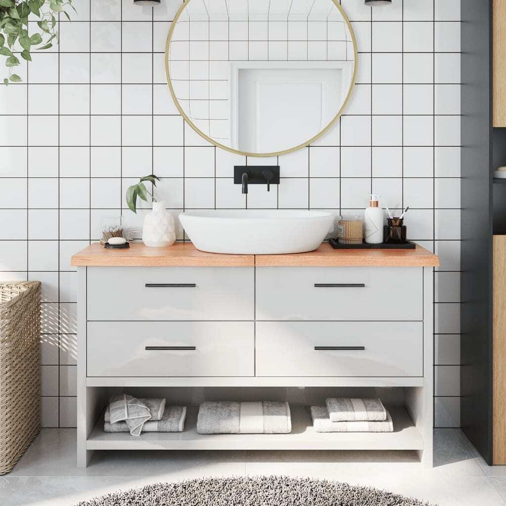 Bathroom countertop light brown 55.1"x11.8"x(0.8"-1.6") treated solid wood