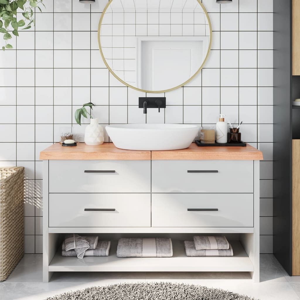 Bathroom countertop light brown 55.1"x23.6"x(0.8"-2.4") treated solid wood
