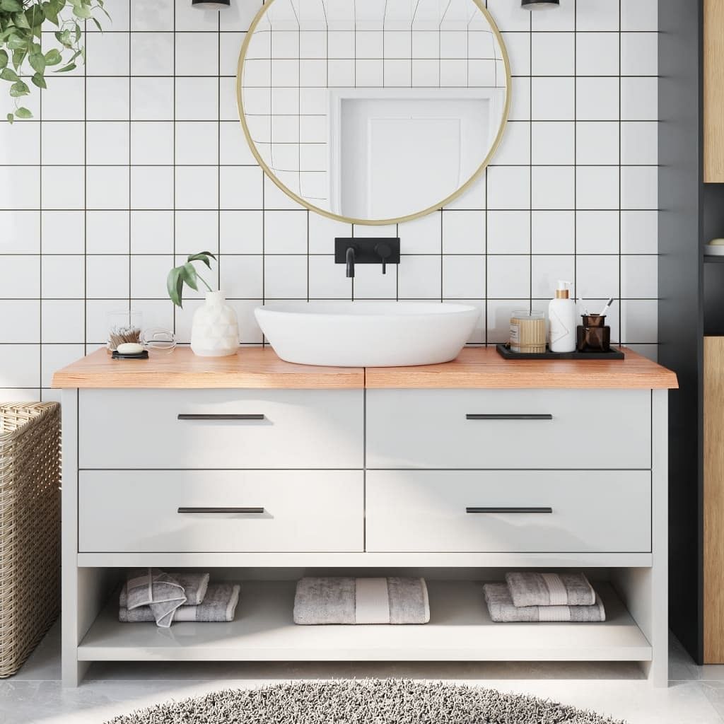 Bathroom countertop light brown 63"x15.7"x(0.8"-1.6") treated solid wood