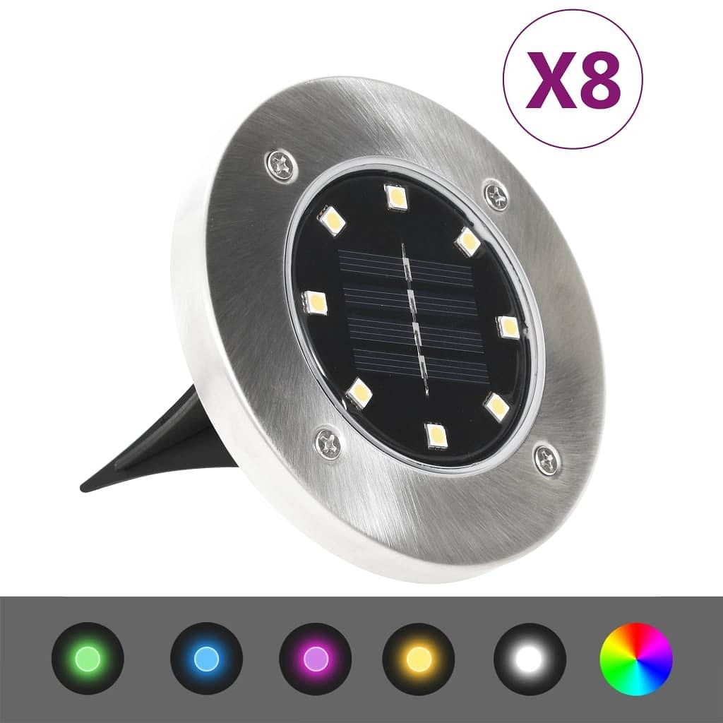 Solar ground light set of 8 multicolor with stainless steel pp