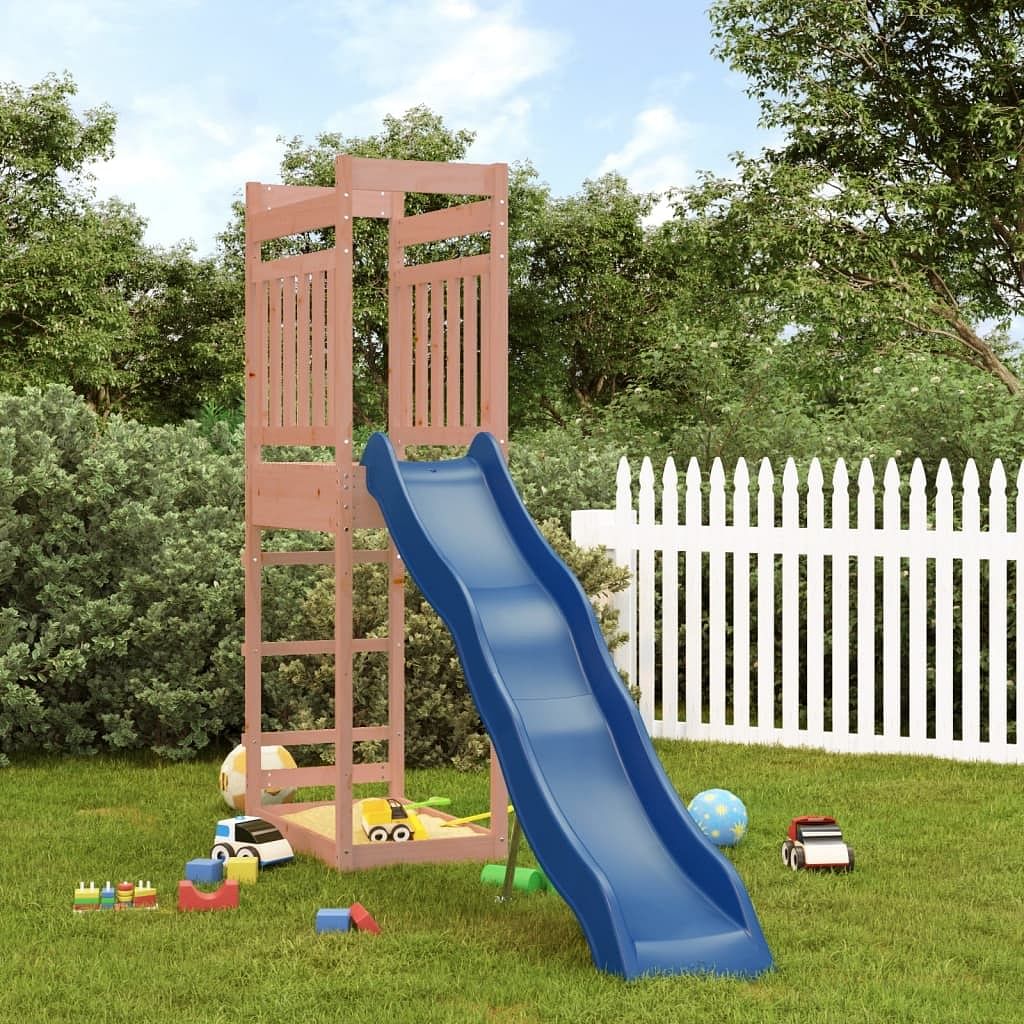  outdoor playset wooden - natural wood color, blue slide
