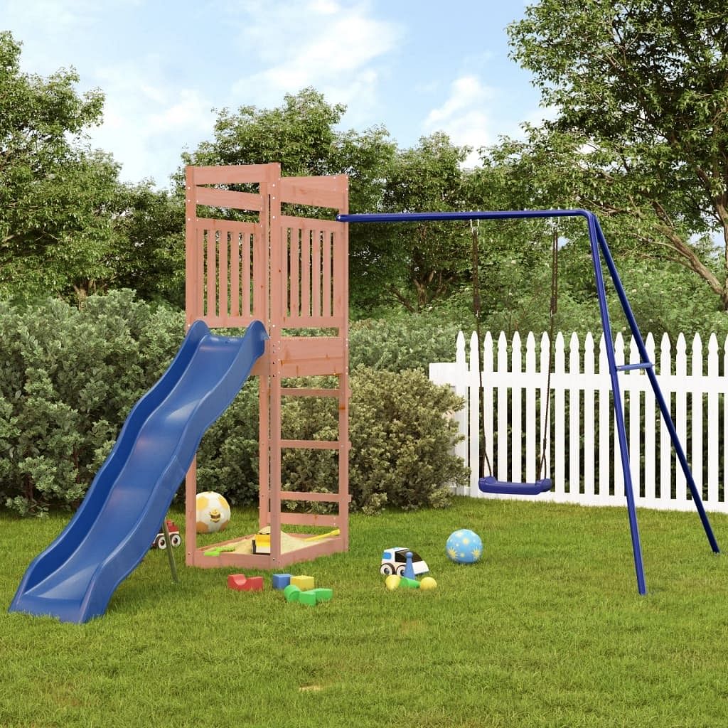 Outdoor playset blue, natural wood