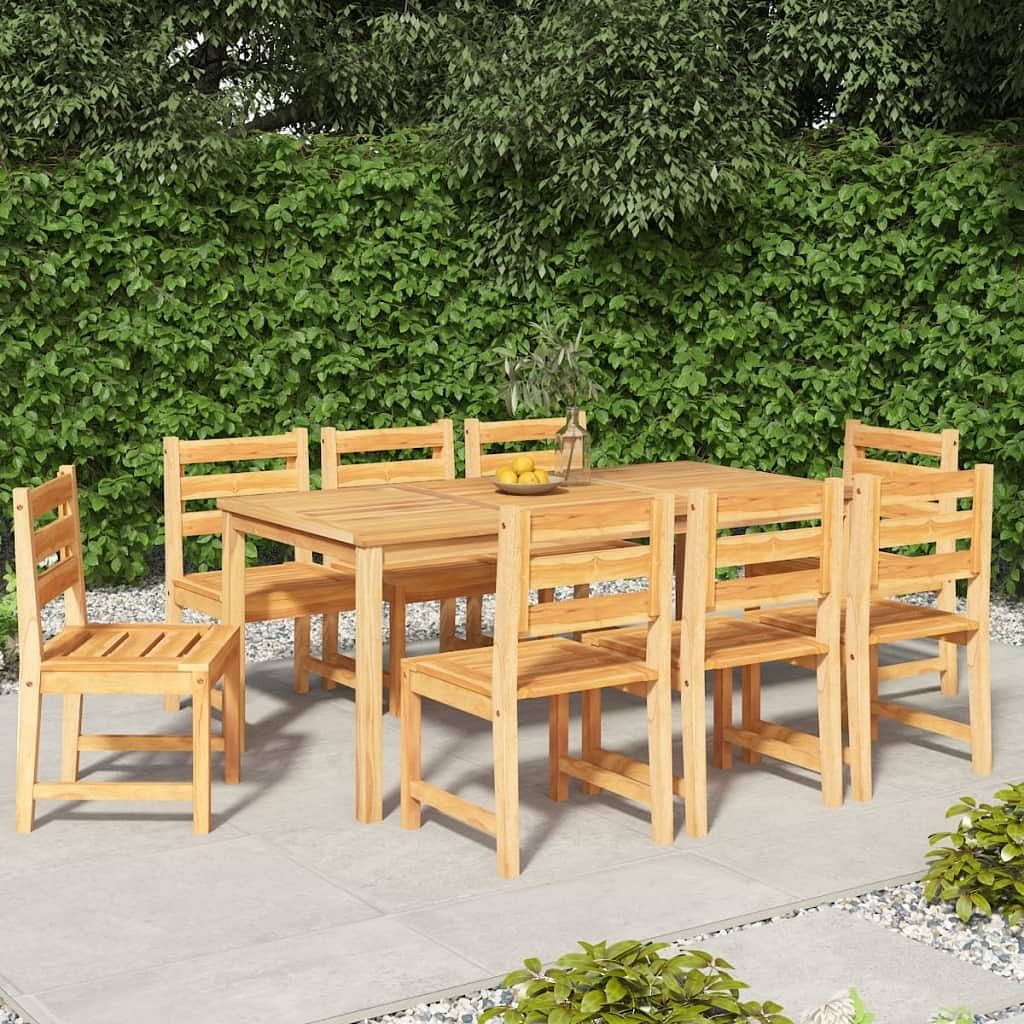 Garden dining set teak brown solid teak wood 9 piece set durable