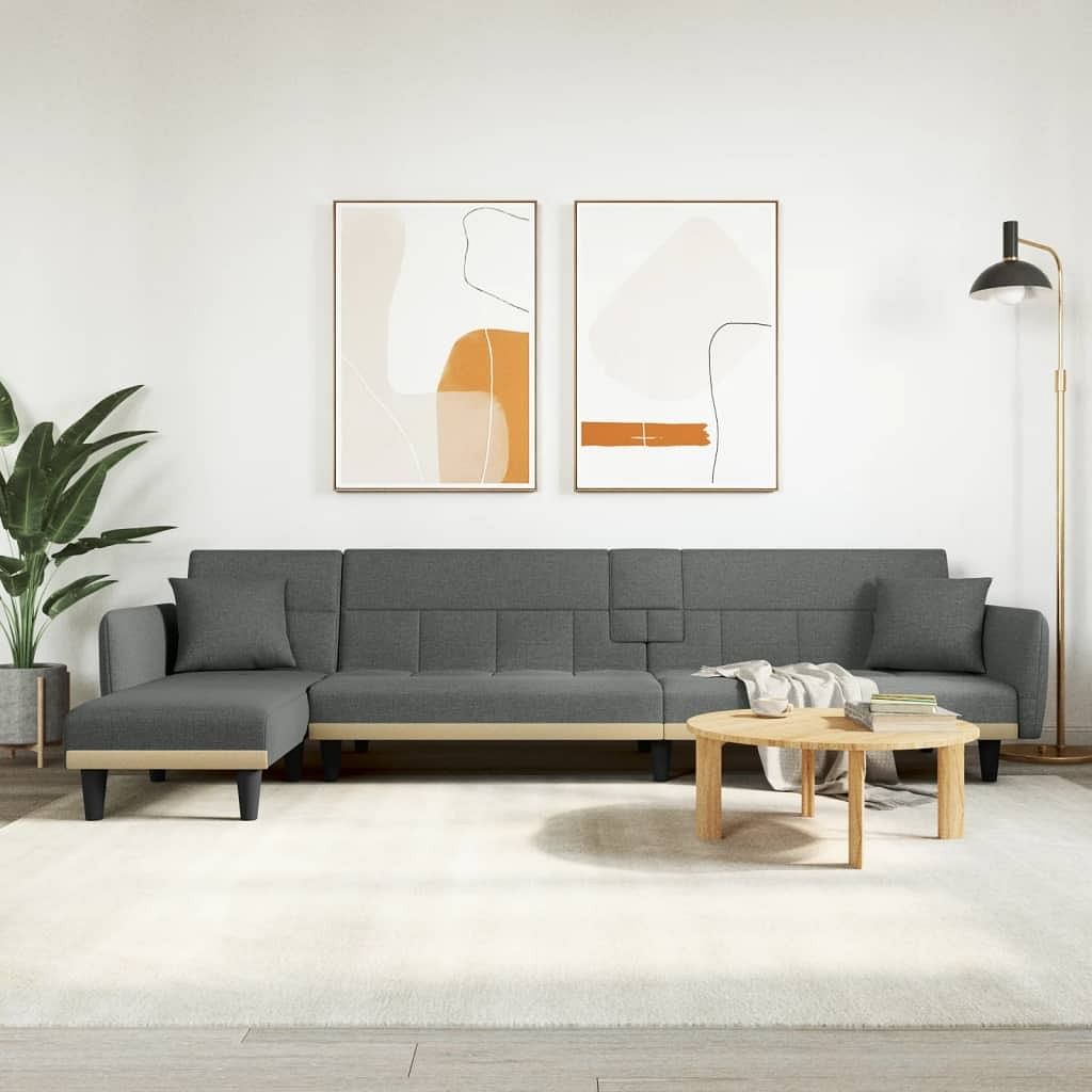 L-shaped sofa bed dark grey 100% polyester fabric, plywood