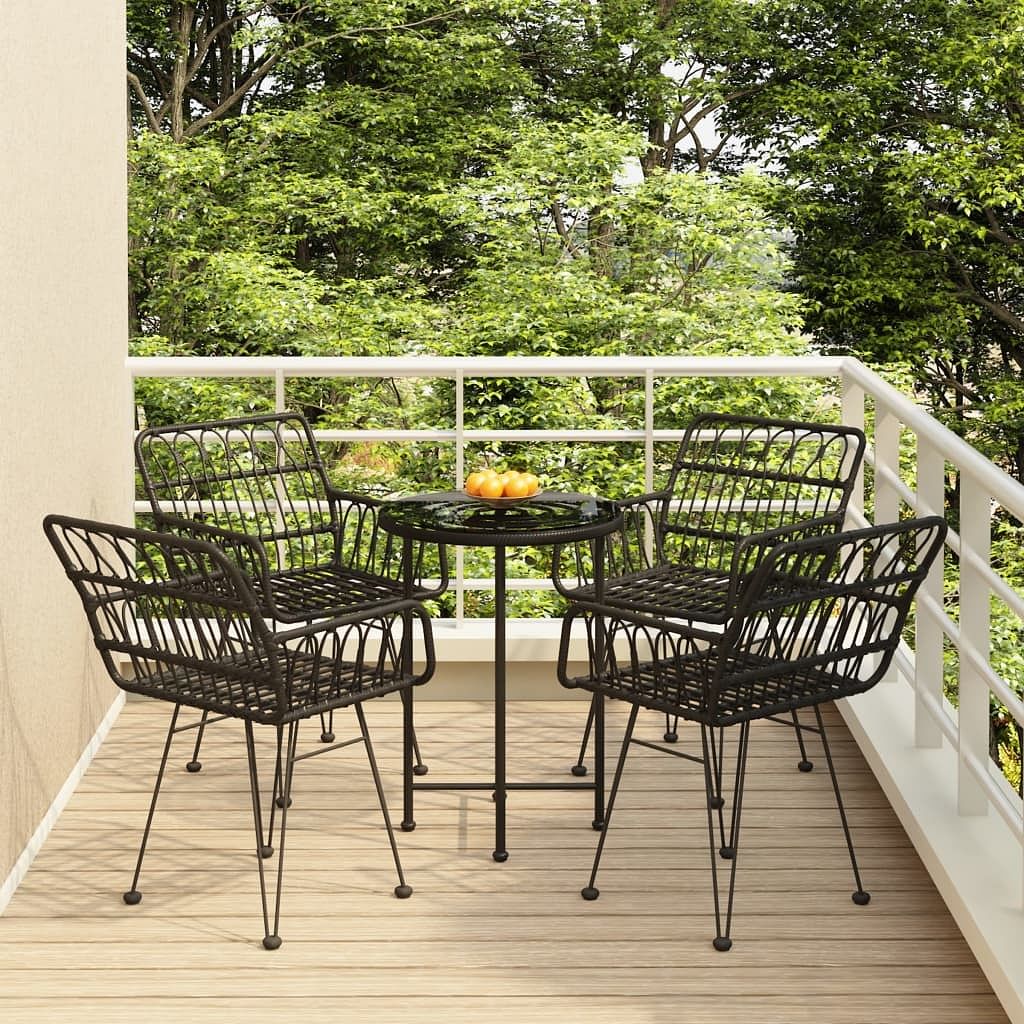 Garden dining set black pe rattan, steel, tempered glass