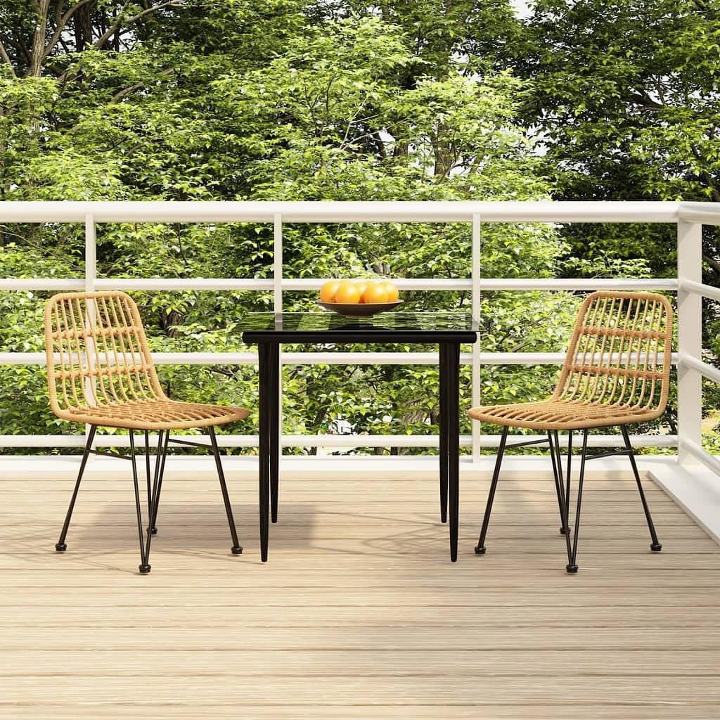 Garden dining set black steel, polyethylene, tempered glass