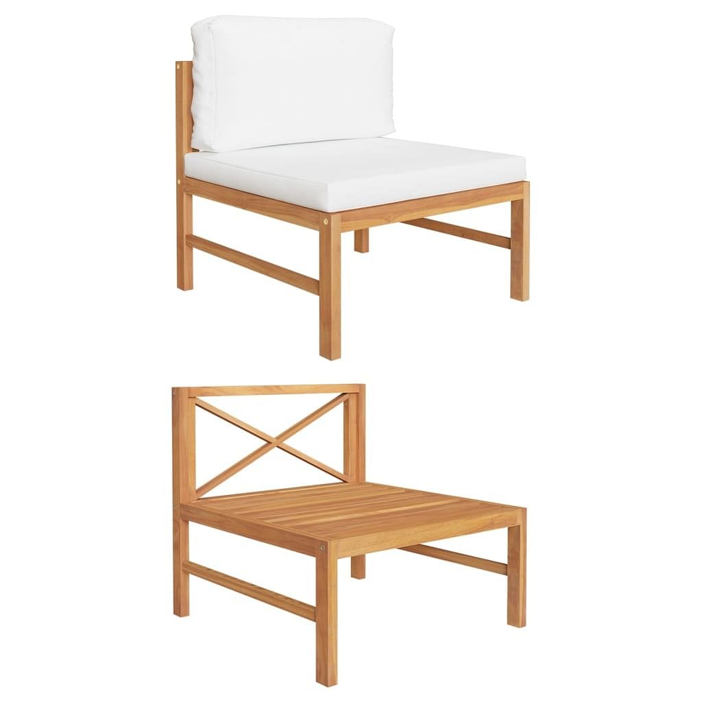 Middle sofa cream, teak teak wood, polyester fabric medium