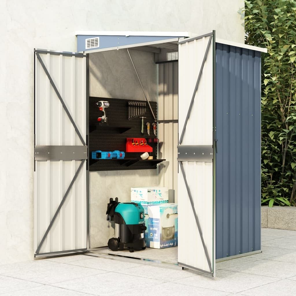 Garden shed grey galvanized steel, metal medium storage