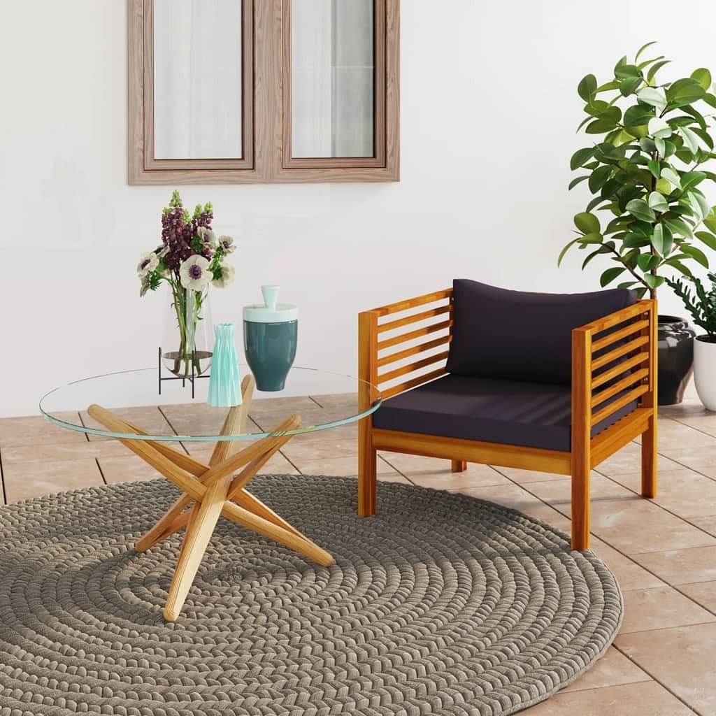 Garden chair dark grey solid acacia wood, 100% polyester standard