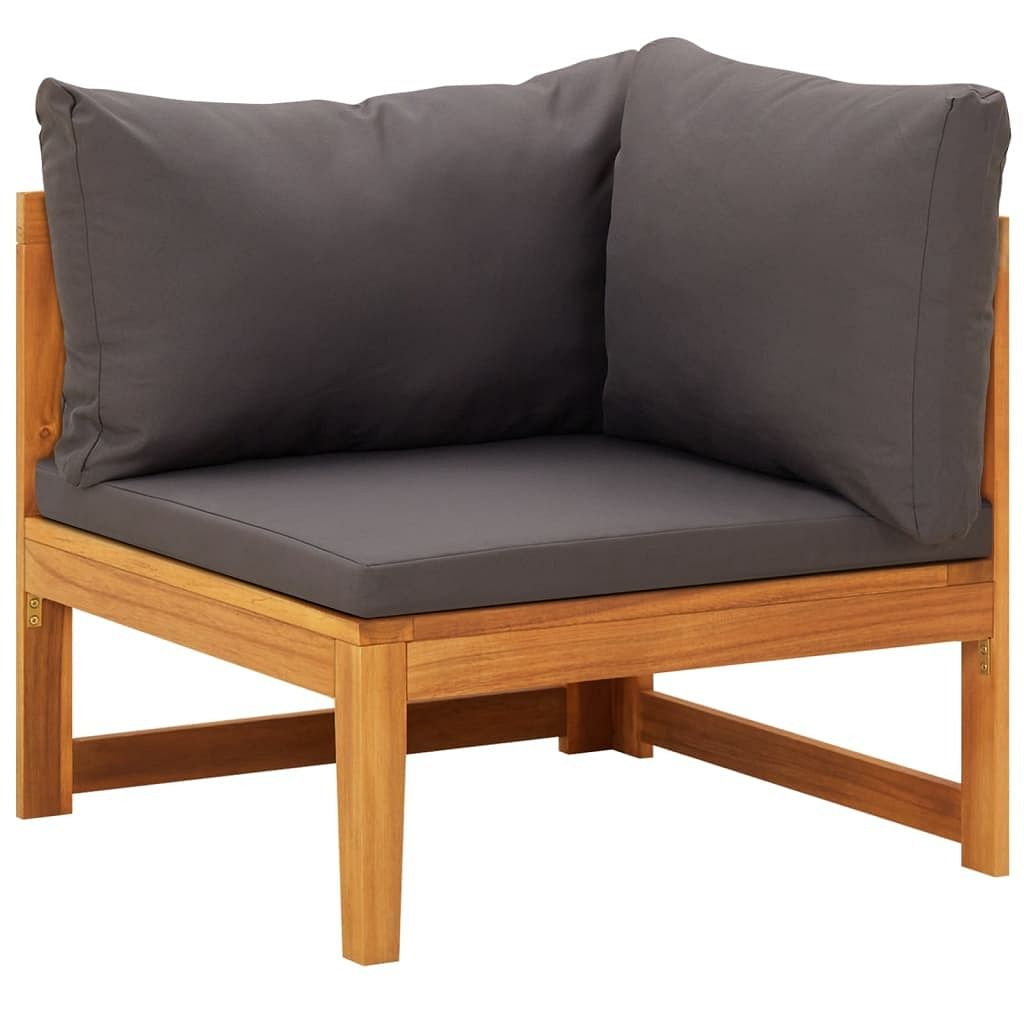 Corner sofa dark grey solid acacia wood, 100% polyester medium