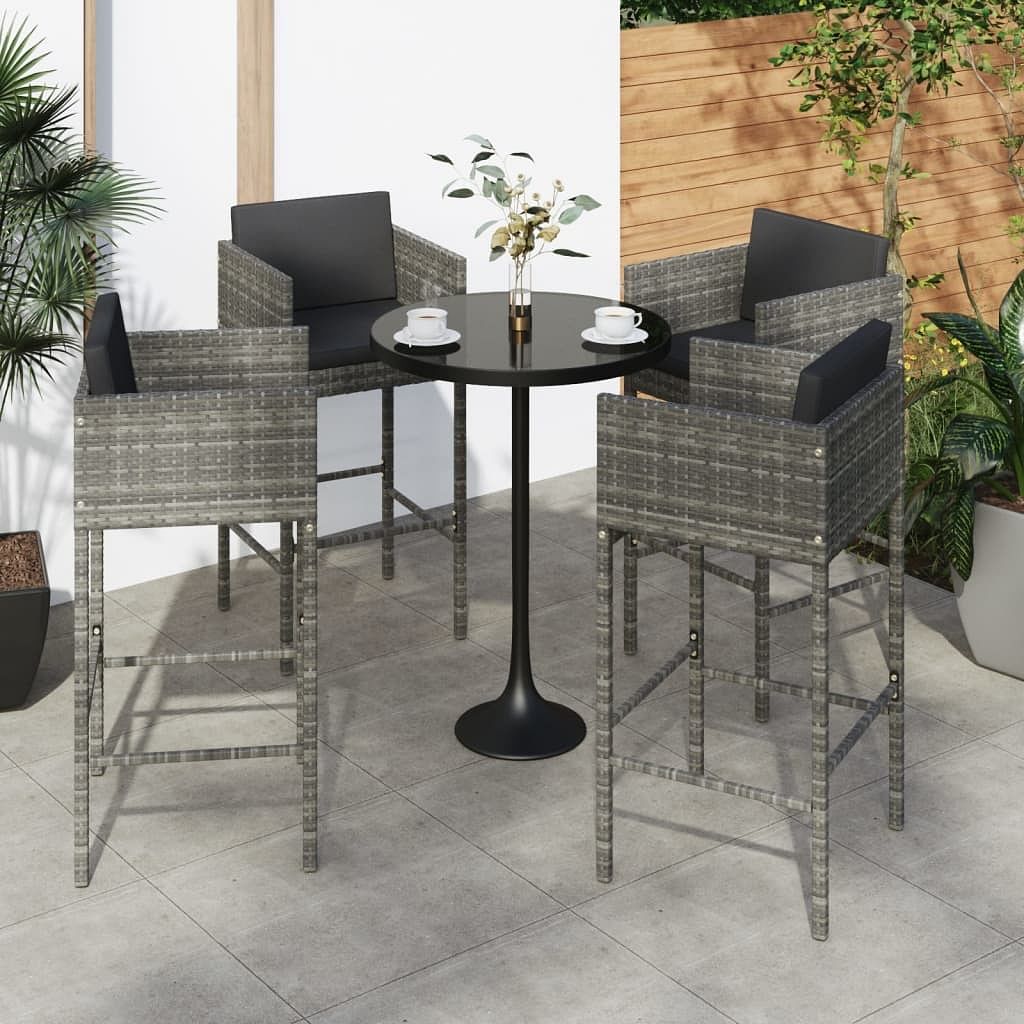 Bar stool set of 4 grey poly rattan