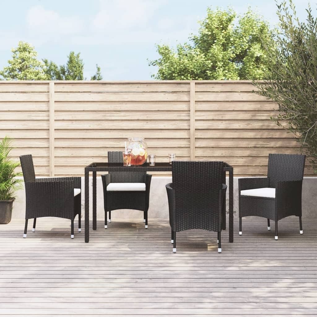 Garden chair set of 4 black poly rattan medium durable