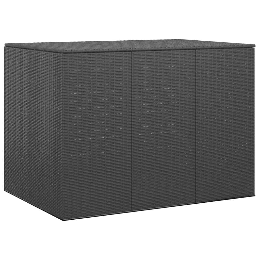 Cushion box black pe rattan, powder-coated steel