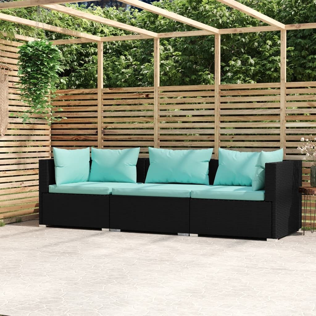 3-seater sofa black pe rattan 3-seater modular 3-seater sofa