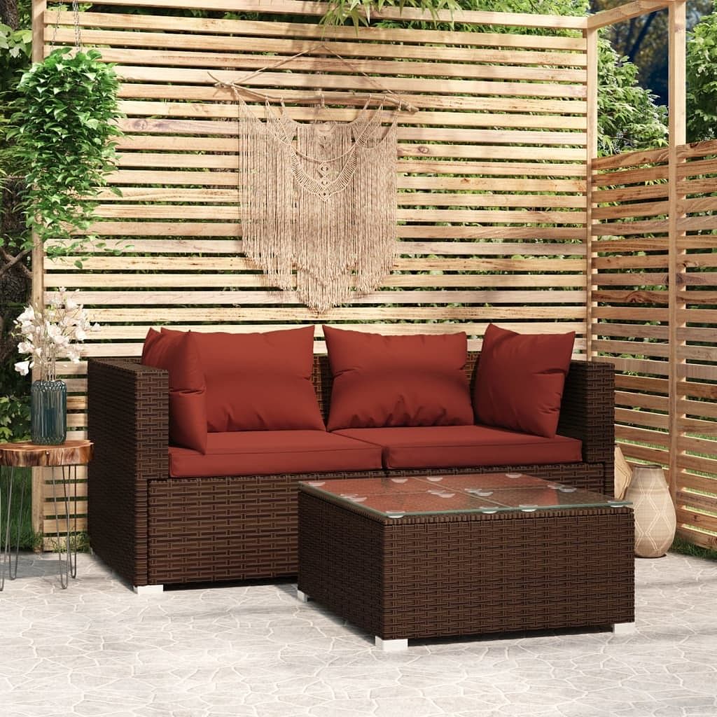 Garden lounge set brown pe rattan medium modular