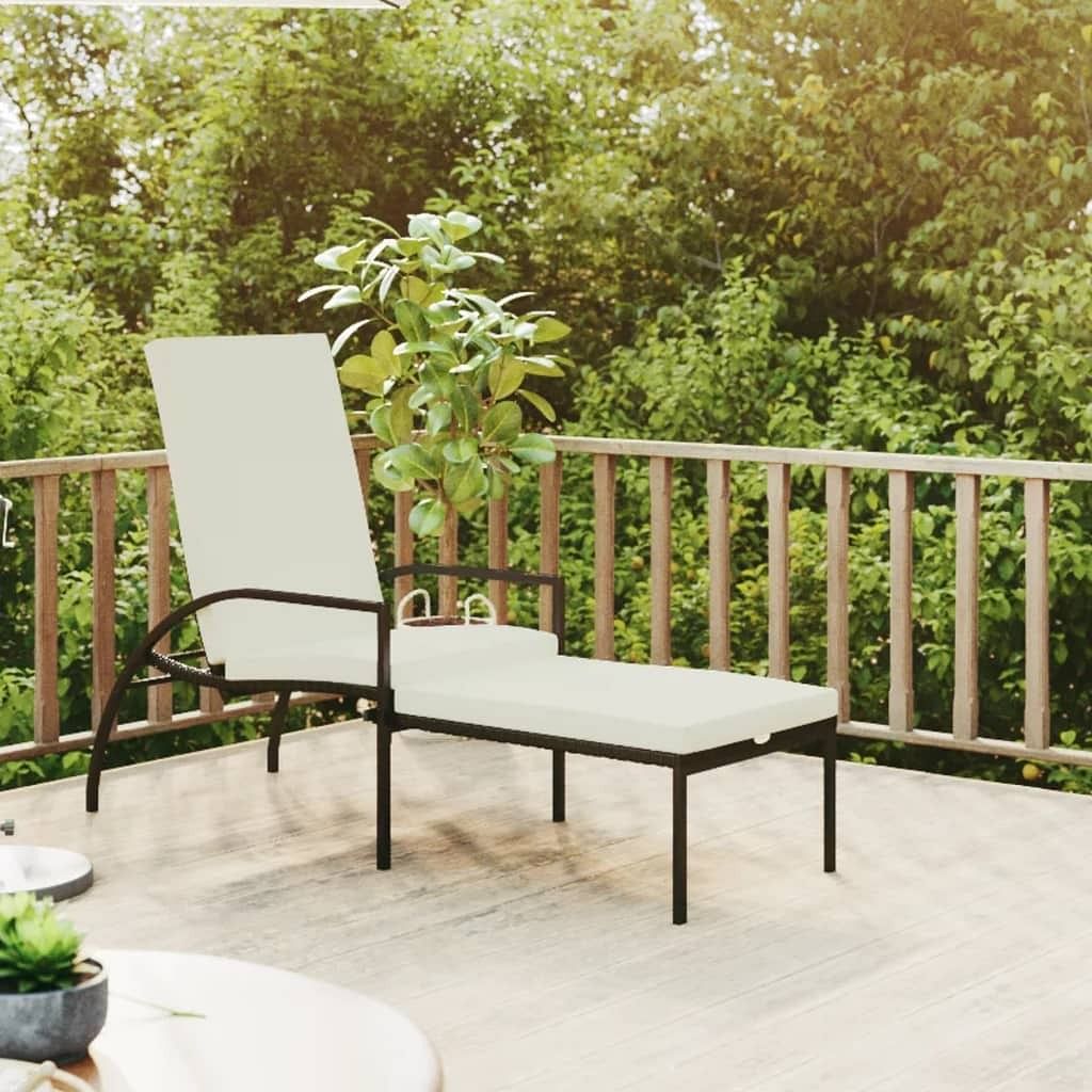 Sun lounger black pe rattan, galvanized steel large