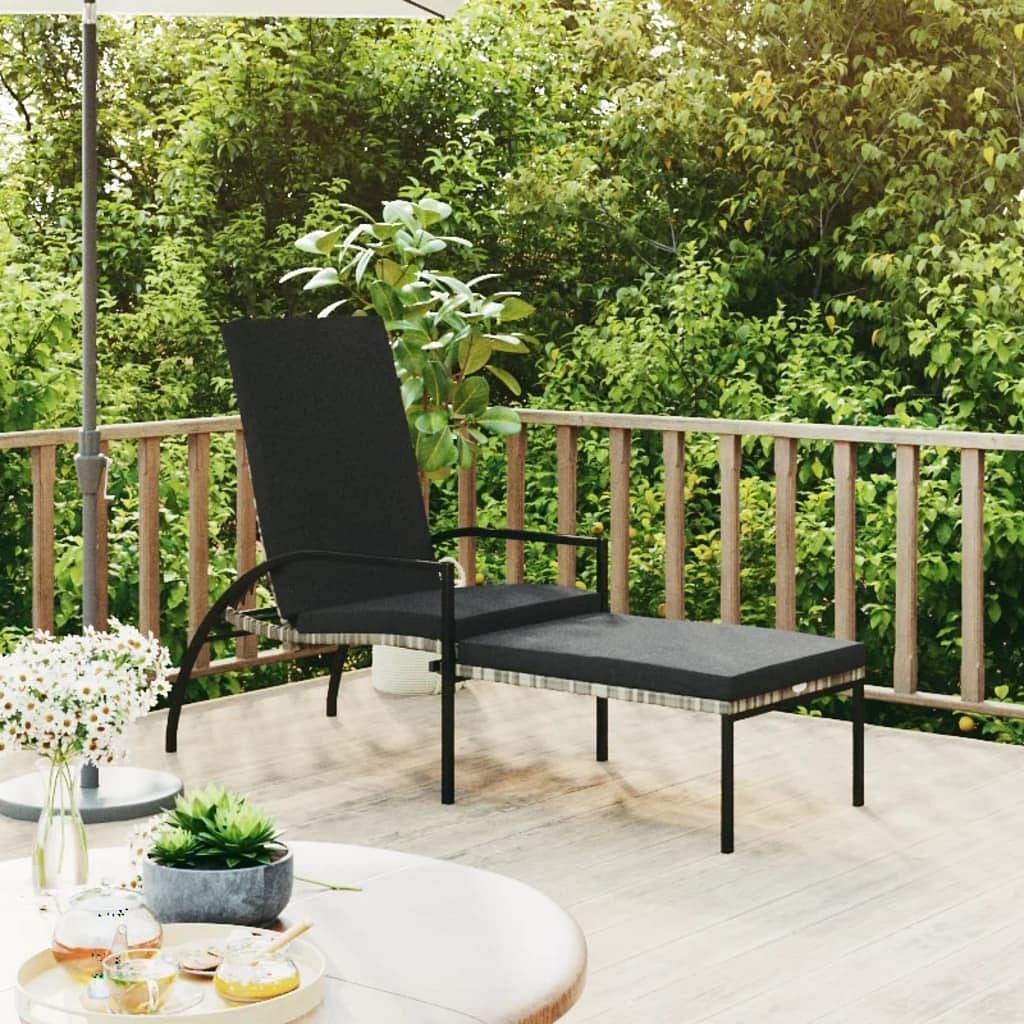 Sun lounger grey pe rattan, galvanized steel standard